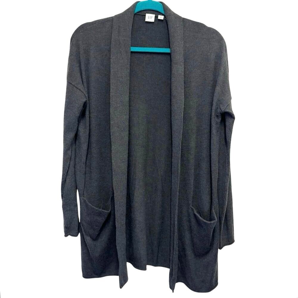 Gap Merino Wool Blend Cardigan Medium Charcoal Gray Open Front Sweater
